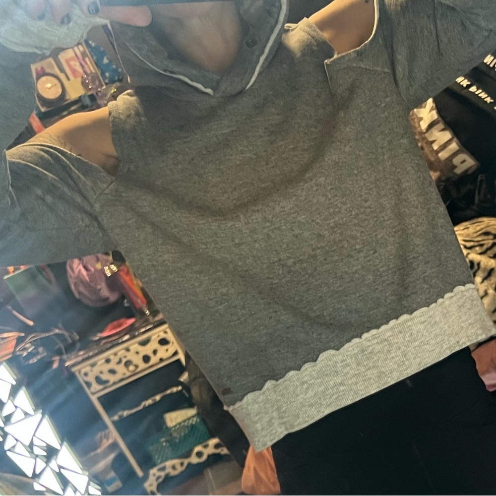 Hollister Gray Crop Cut Out Hoodie